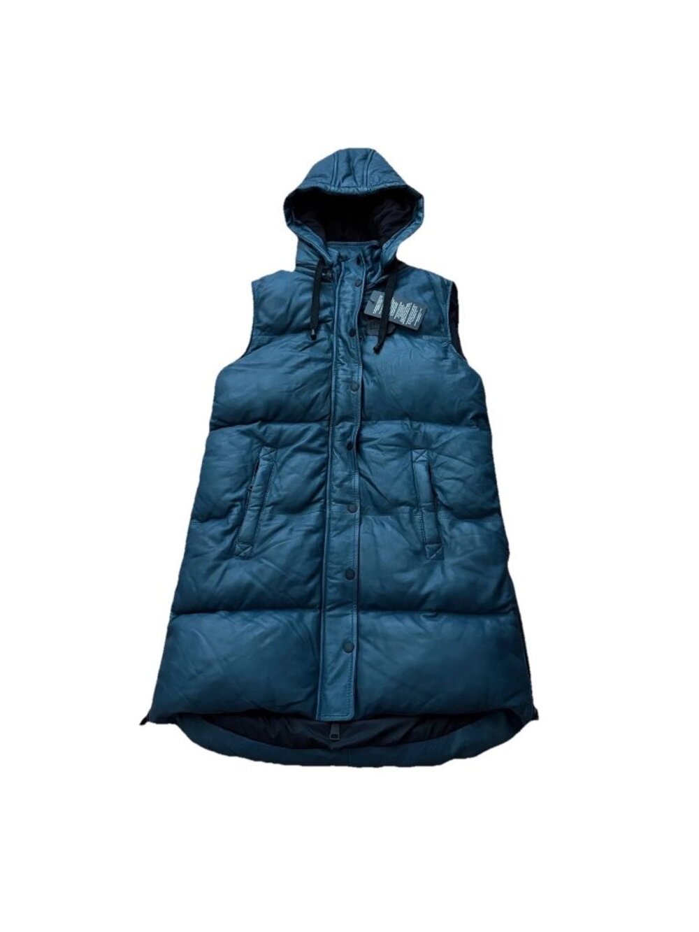 Bod & Christensen Women’s Medium Blue Tahira Vest Long Puffer 100% Leather NWT